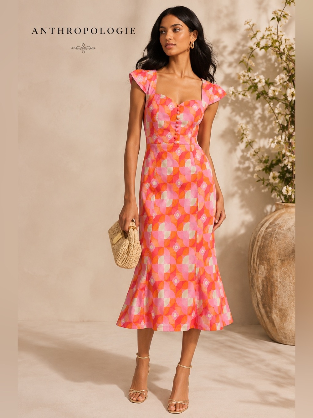 Anthropologie The Cecily Fit & Flare Sweetheart Dress XXSP Petite Pink Retro Mod